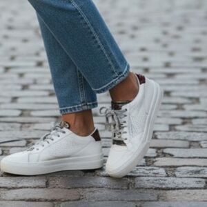 P448 Bali White Designer Sneakers With Brick Red Heel
